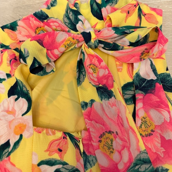 Eliza J Yellow and Pink Tiered Ruffled Sundress Mock Neck Bow - Picture 7 of 8